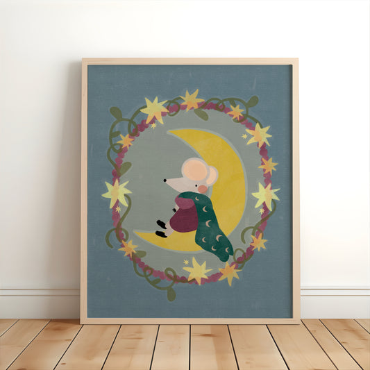 Moonlit Mouse Woodland Nursery Print